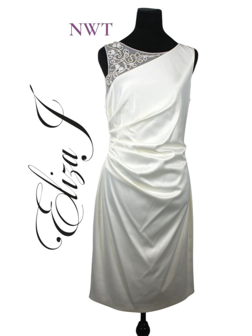 NWT Ivory Eliza J. Cocktail Dress with Beading on Shoulder Size 8